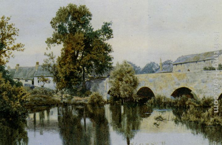 A Stone Bridge Leading into a Village painting - William Fraser Garden A Stone Bridge Leading into a Village art painting